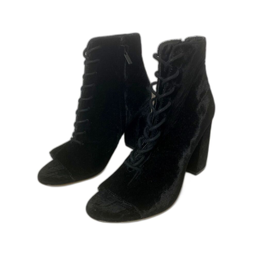 New Joie Womens Lakia Fashion Black Velvet Peep Toe Lace Up Bootie Boot 37.5 (7)